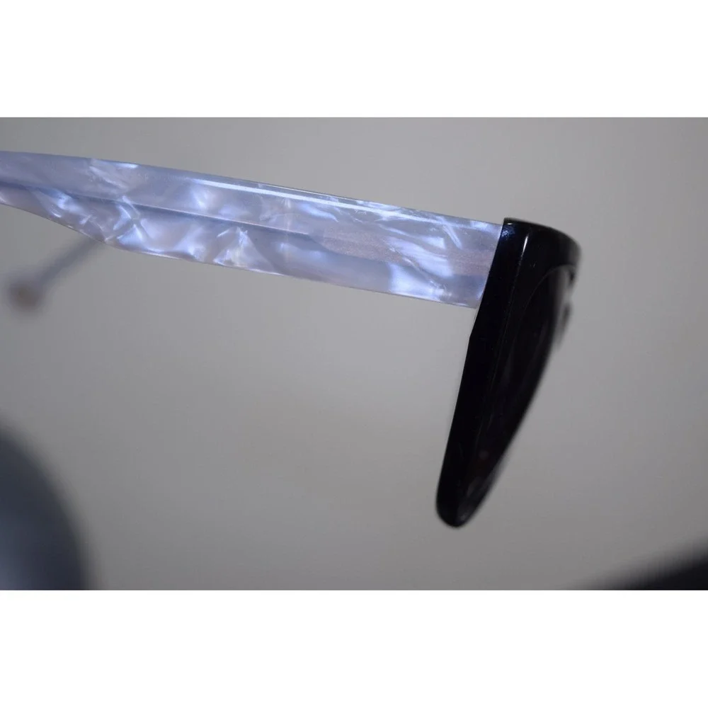 Anthropologie Ett:Twa Bastine Black Motif White Sunglasses 54 17 Oversized Cat